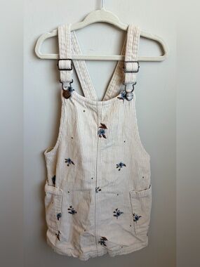 Zara Cream Corduroy Floral Embroidered Overalls